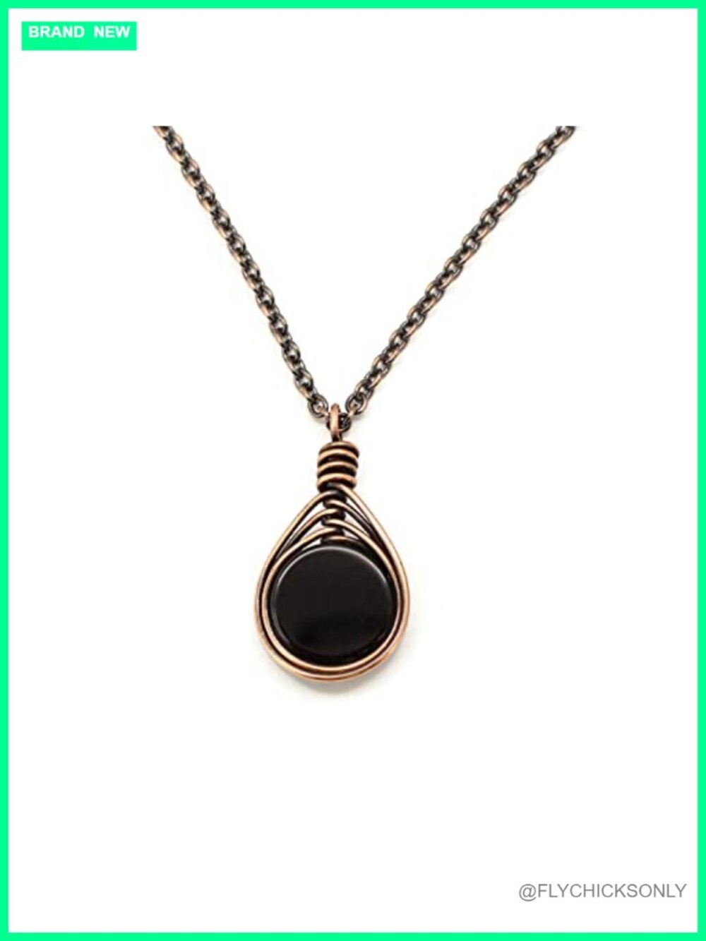 Handcrafted Black Onyx Copper Necklace Pendant Boho 18"